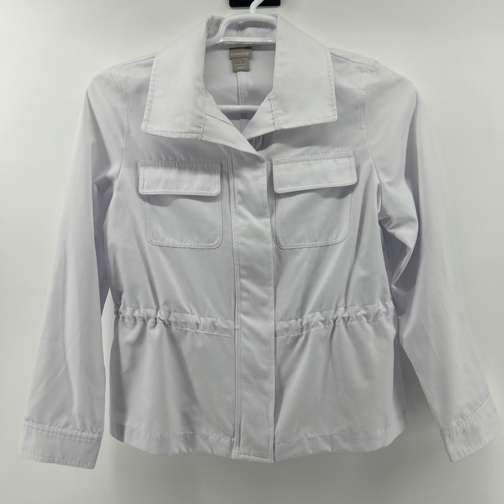 Chico's Jacket Women's Size 1 US 8-10 White Cotton Multi-Seasons Medium - Picture 1 of 16